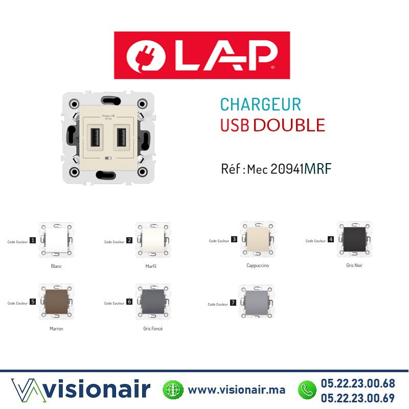 [20942MRF2] Chargeur USB double LAP Millenuim Marfil 20942MRF2