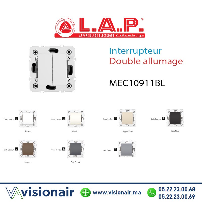 [LAP10911BL1] Interrupteur double allumage Blanc LAP Millenium 10911BL1