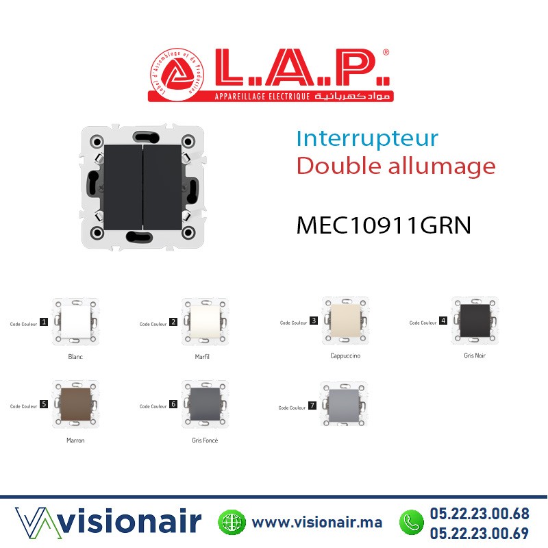[LAP10911GRN4] Interrupteur double allumage Gris Noir LAP Millenium 10911GRN4