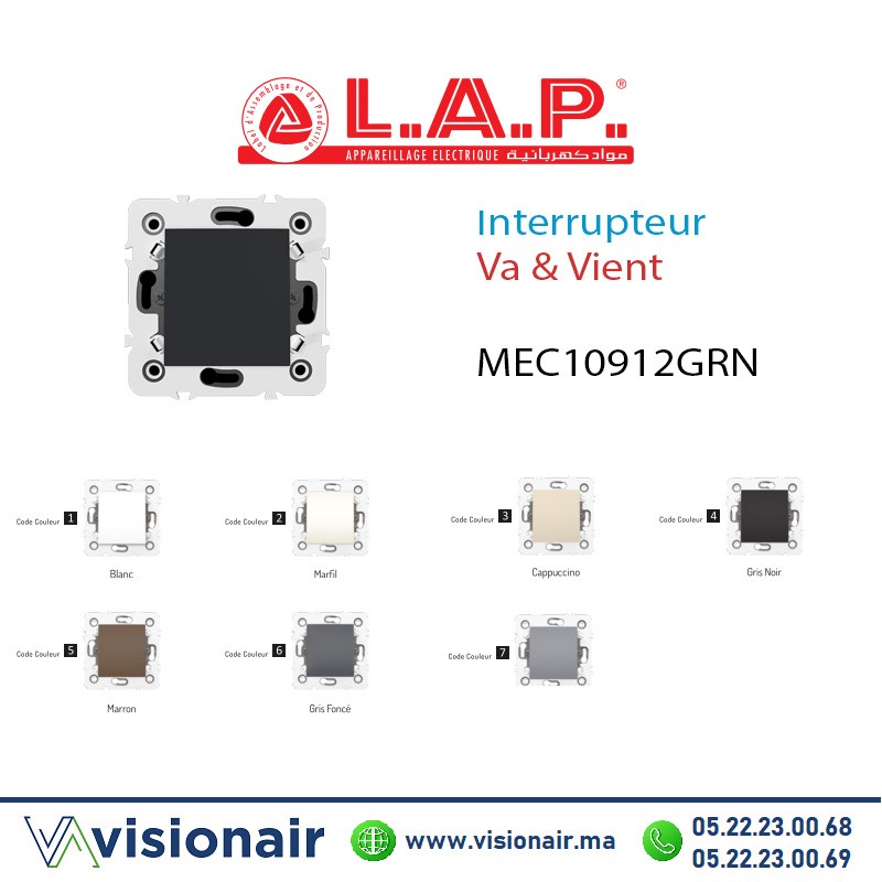 [LAP10912MRN4] Interrupteur VA & Vient Gris Noir LAP Millenium 10912MRN4