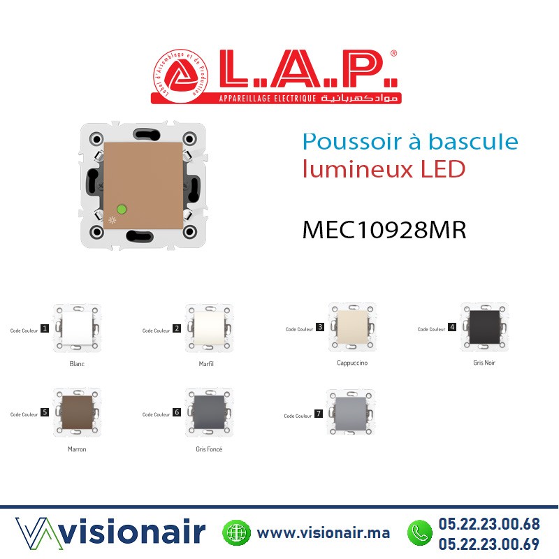 [LAP10928MR5] Poussoir à bascule  lumineux LAP Millenium Marron 10928MR5