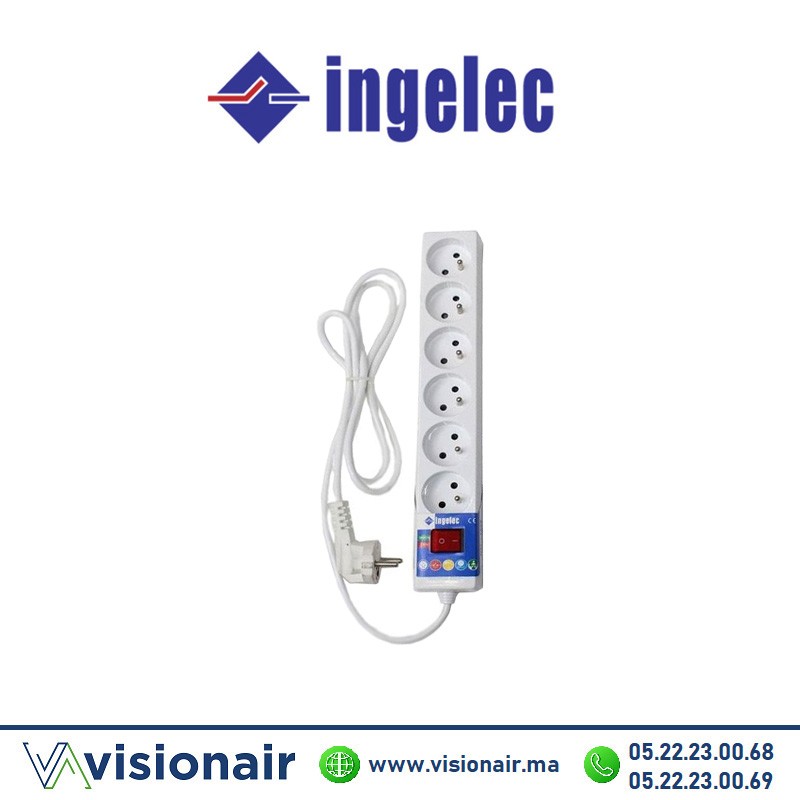 [ING1566] Rallonge multiprise INGELEC 6 prises 2P+T 1,5m avec interrupteur blanc