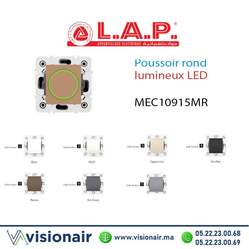 [LAP10915MR5] Poussoir rond lumineux led LAP Millenium Marron 10915MR5