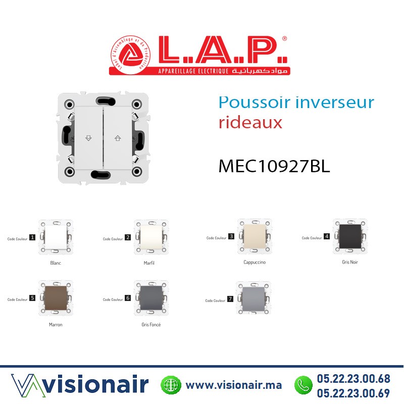 [LAP10927BL1] Poussoir inverseur rideaux LAP Millenium blanc 10927BL1