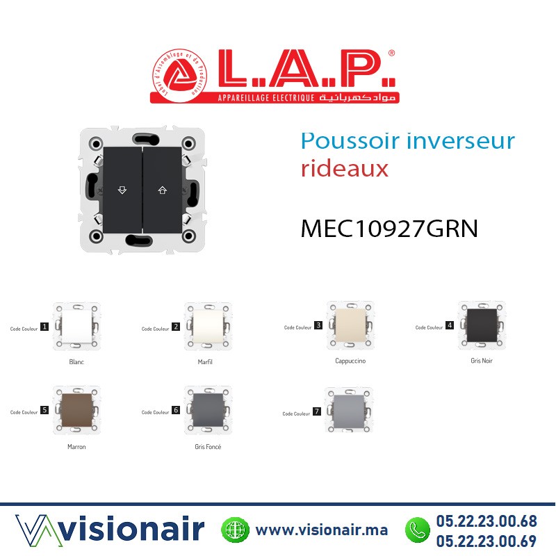 [LAP10927MRN4] Poussoir inverseur rideaux LAP Millenium Gris noir 10927MRN4