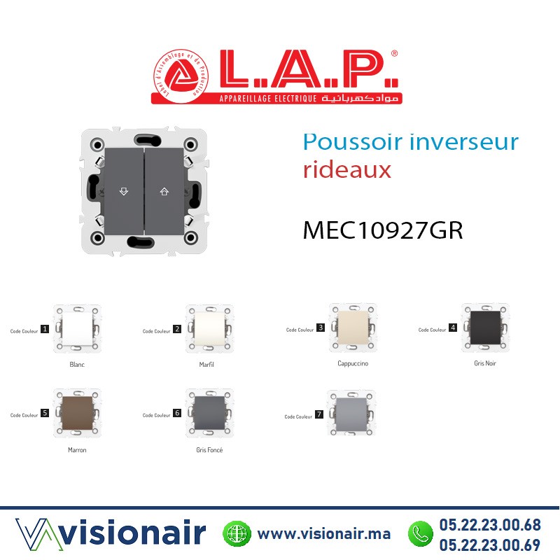 [LAP10927GR6] Poussoir inverseur rideaux LAP Millenium Grus foncé 10927GR6