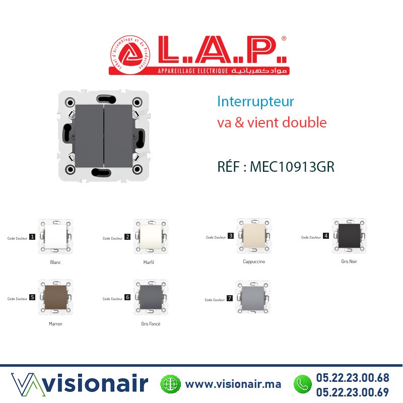 [LAP10913GR6] Interrupteur VA & Vient double Gris foncé LAP Millenium 10913GR6
