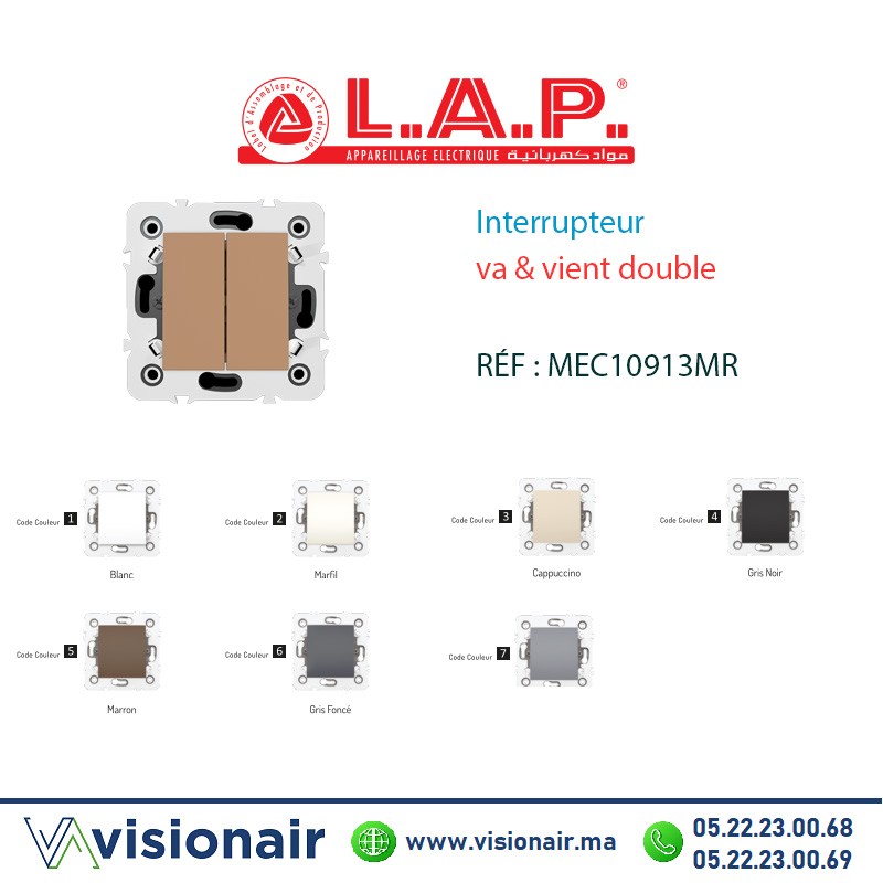 [LAP10913MR5] Interrupteur VA & Vient double Marron LAP Millenium 10913MR5