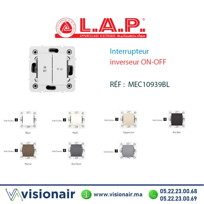 [LAP10939BL1] Interrupteur inverseur ON-OFF blanc LAP Millenium 10939BL1
