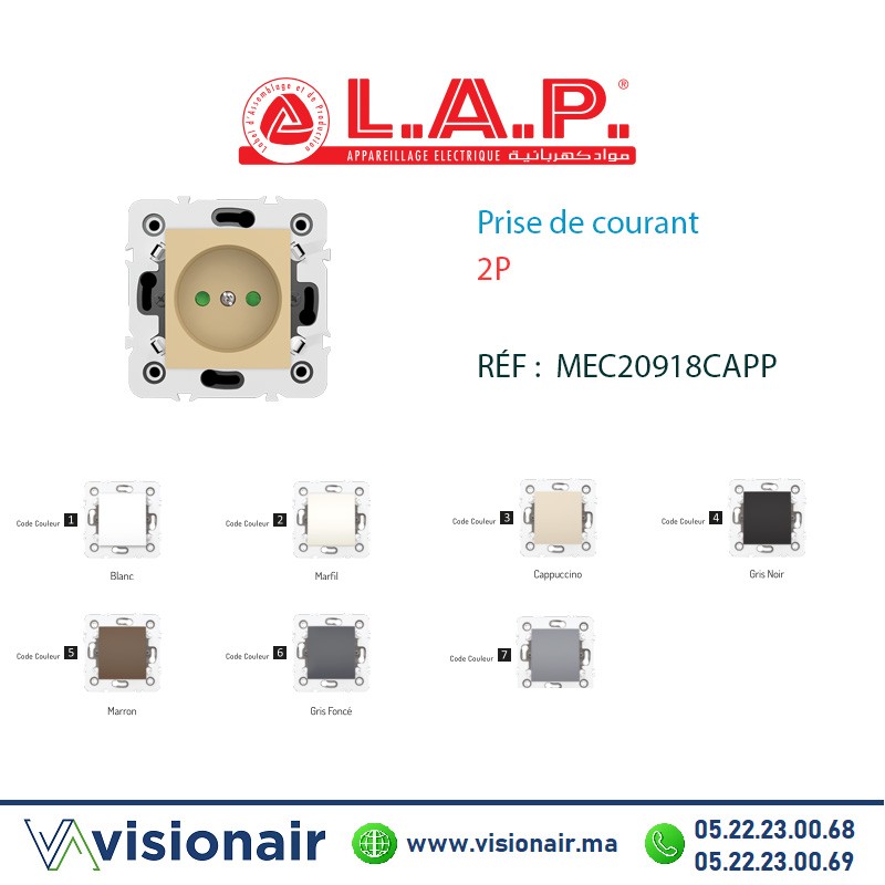 [LAP20918CAP3] Prise de courant 2P cappuccino LAP Millenium 20918CAP3