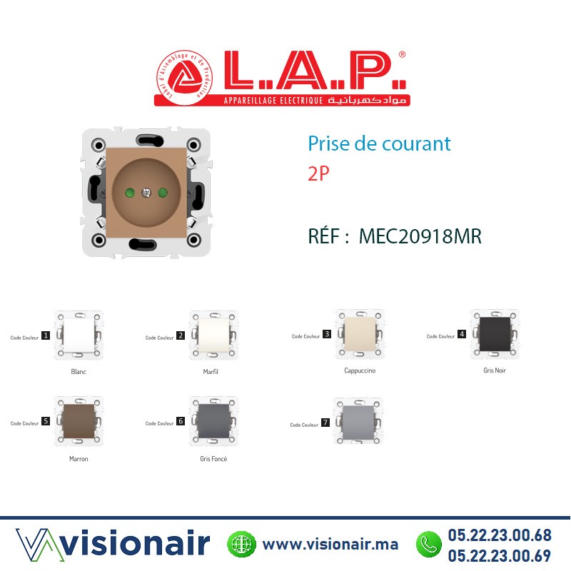 [LAP20918MR6] Prise de courant 2P marron LAP Millenium 20918MR6