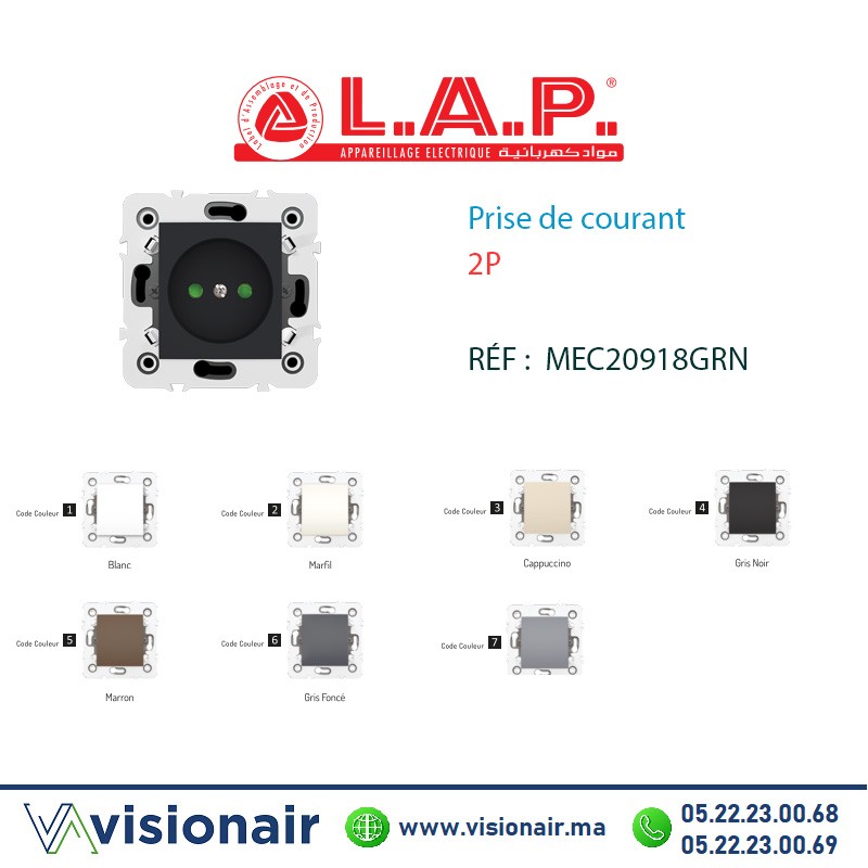 [LAP20918GRN4] Prise de courant 2P Gris Noire LAP Millenium 20918GRN4