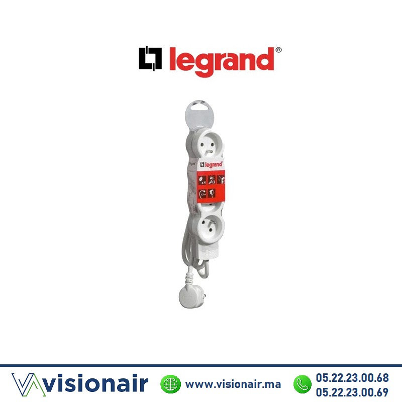 [LEG050055] Rallonge multiprise LEGRAND 4 prises 2P+T 1,5m sans interrupteur blanc 050055
