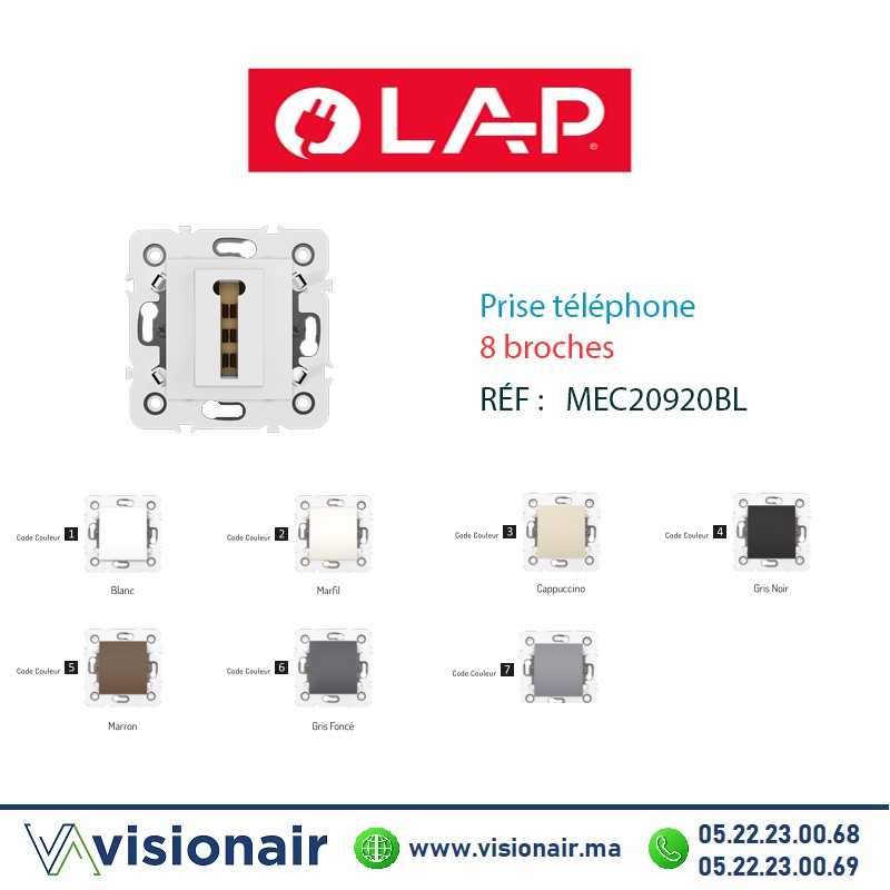 [20920BL] Prise téléphone 8 broches LAP MILLENIUM blanc 20920BL