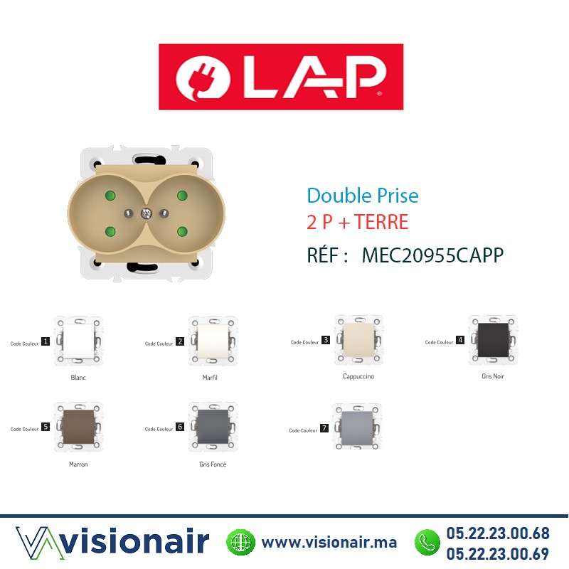 [20955CAPP3] Double prise de courant 2P+T Cappuccino LAP MILLENIUM 20955CAPP3