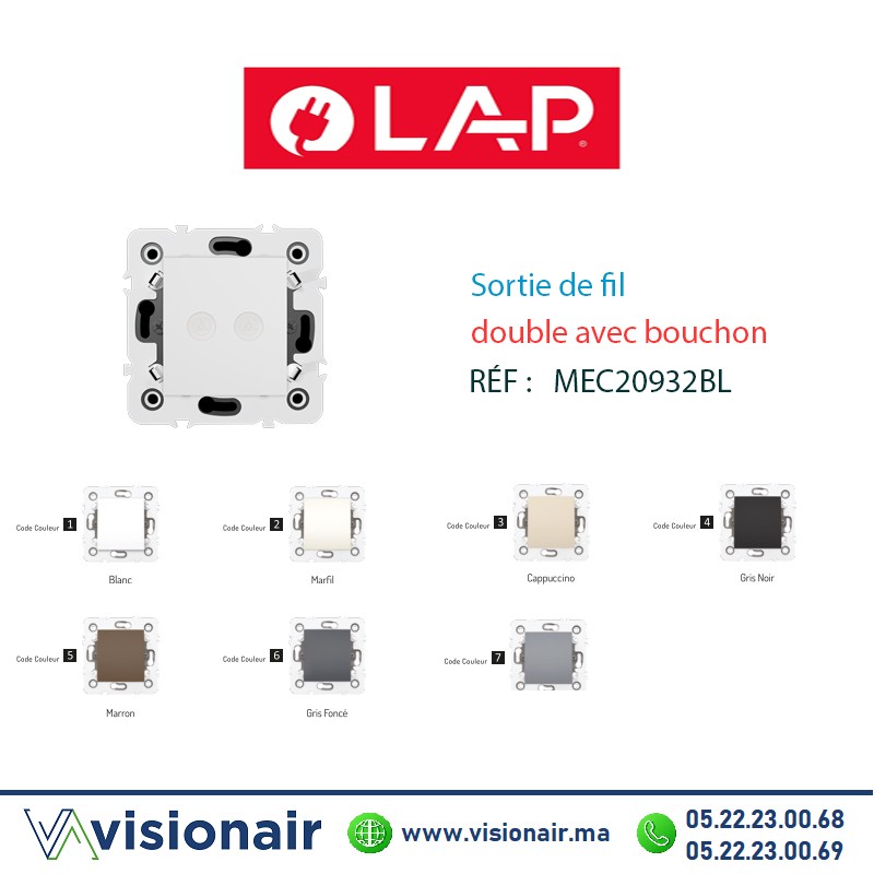 [20932BL1] Sortie de fil double avec bouchon LAP MILLENIUM blanc 20932BL1