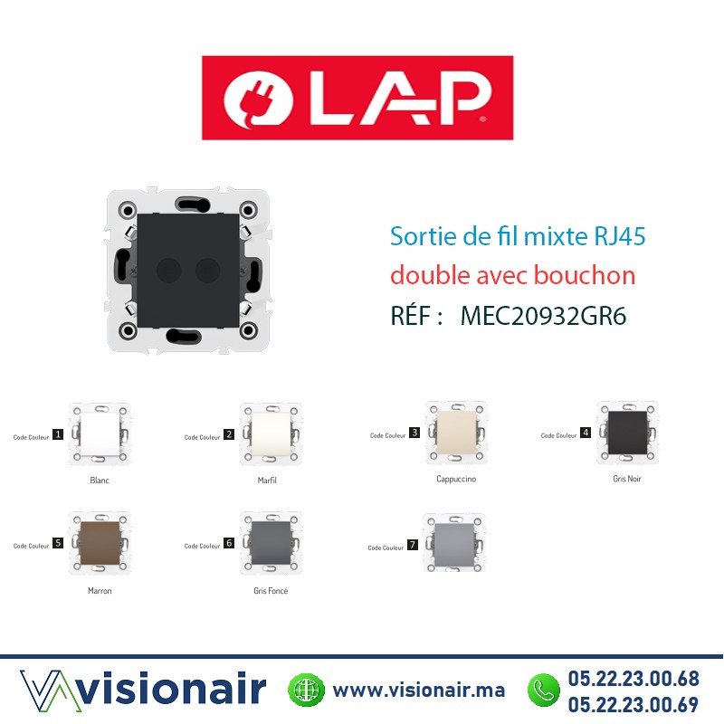 [20932GRN4] Sortie de fil double avec bouchon LAP MILLENIUM Gris noir 20932GRN4
