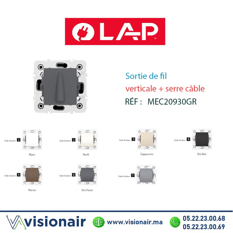 [20930GR6] Sortie de fil verticale + serre câble Gris foncé LAP Millenium 20930GR6