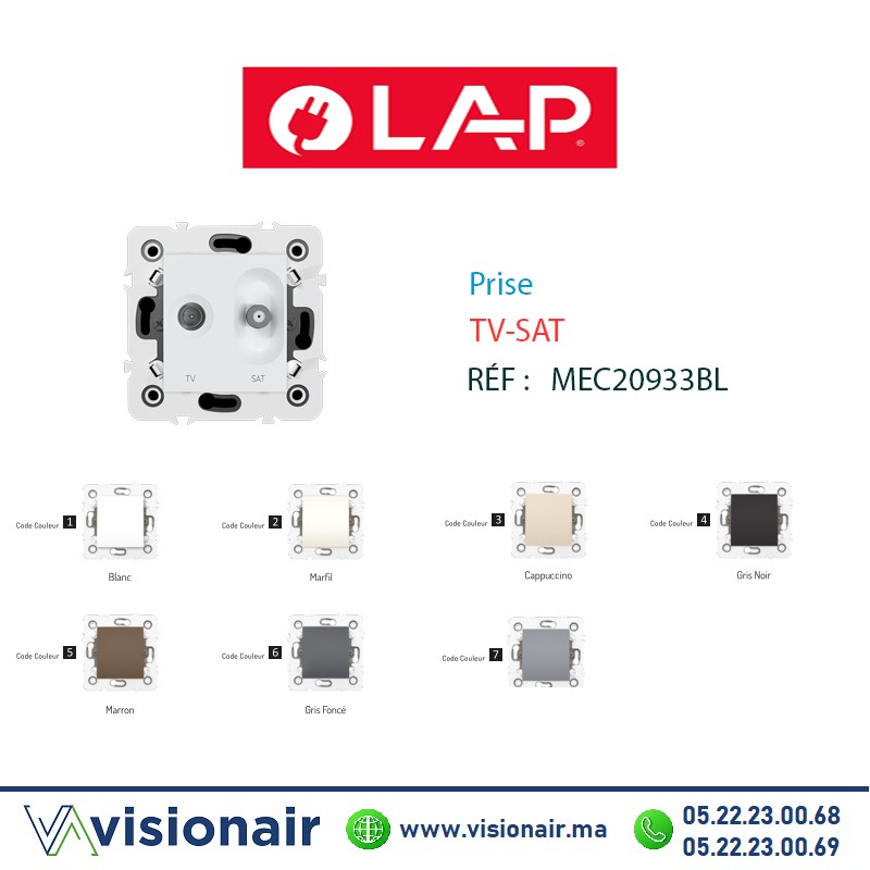 [20933BL1] Prise TV-SAT blanc LAP Millenium 20933BL1