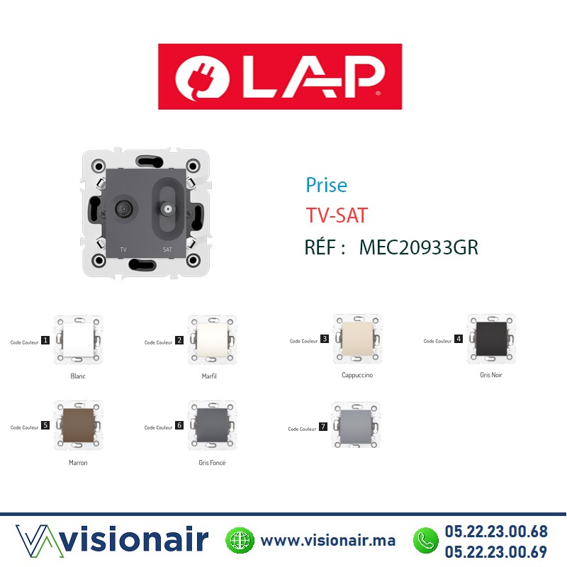 [20933GR6] Prise TV-SAT Gris foncé LAP Millenium 20933GR6
