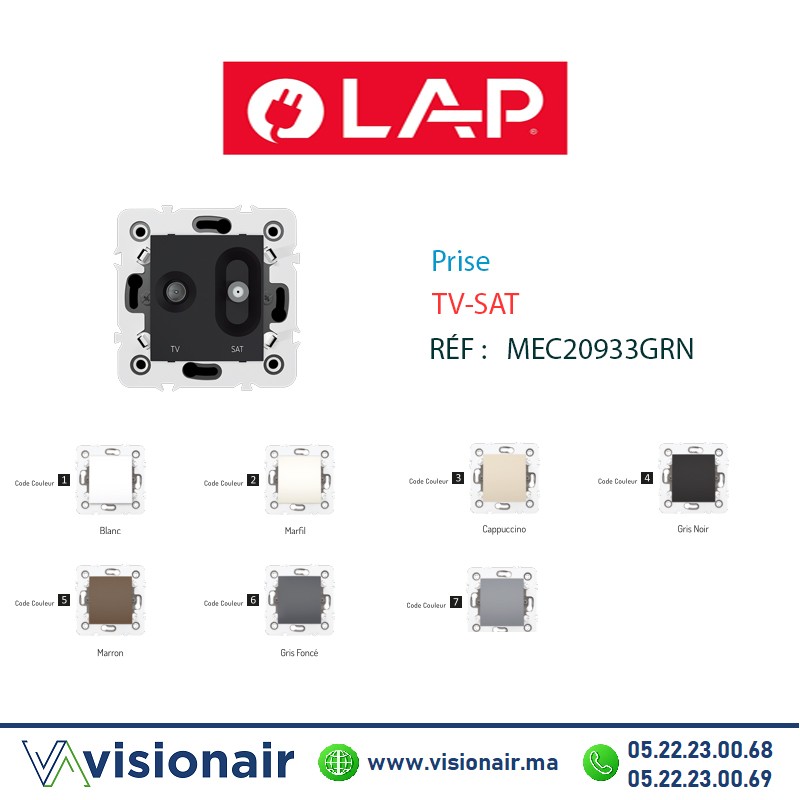 [20933GRN4] Prise TV-SAT Gris noir LAP Millenium 20933GRN4