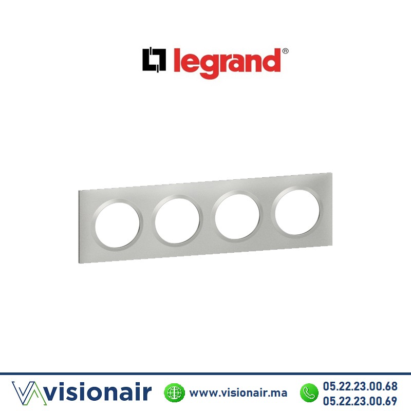 [6 008 54] Plaque carrée 4 postes Legrand Dooxie alu effet 6 008 54