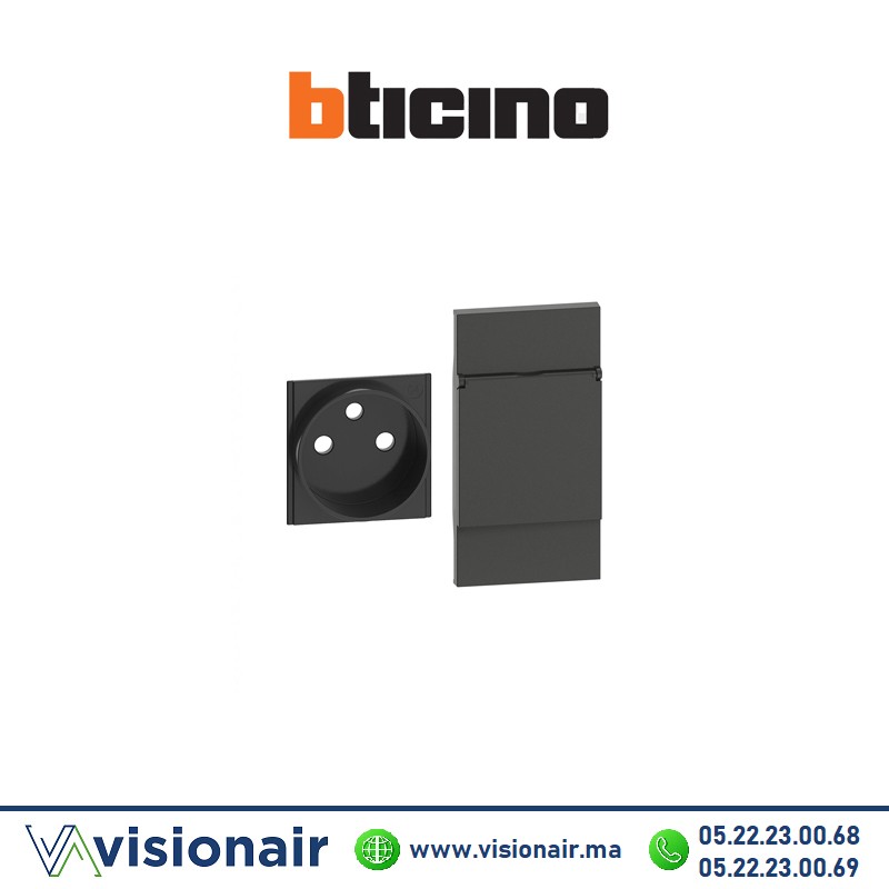 [BTKG55P] Enjoliveur prise FR avec cache 2M BTICINO Living Now Noir BTKG55P