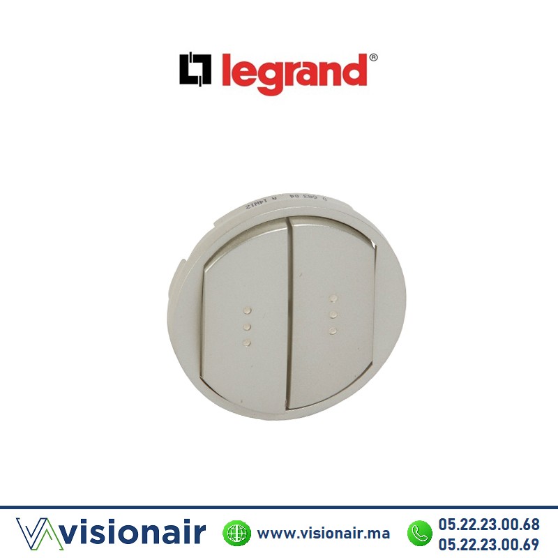 [068304] Enjoliveur double interrupteur va-et-vient voyant lumineuse Titane Legrand Céliane 068304