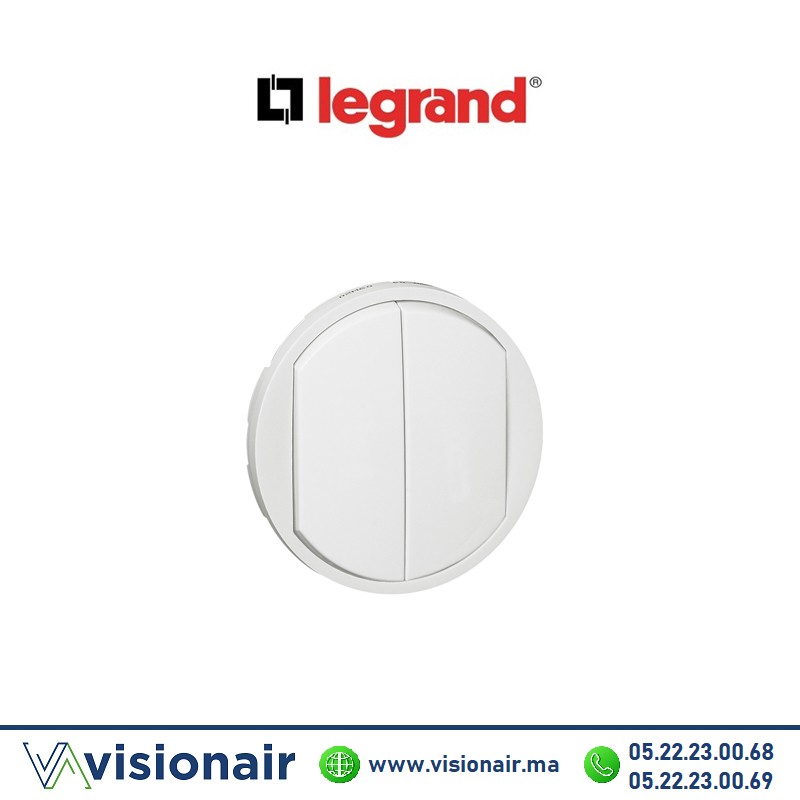 [068002] Enjoliveur double interrupteur va-et-vient voyant lumineuse blanc Legrand Céliane 068002