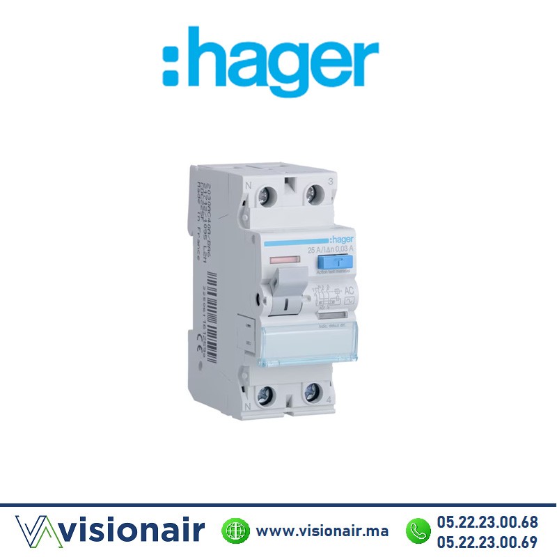 [CDC240F] Interrupteur différentiel 2P HAGER 40A 30mA CDC240F