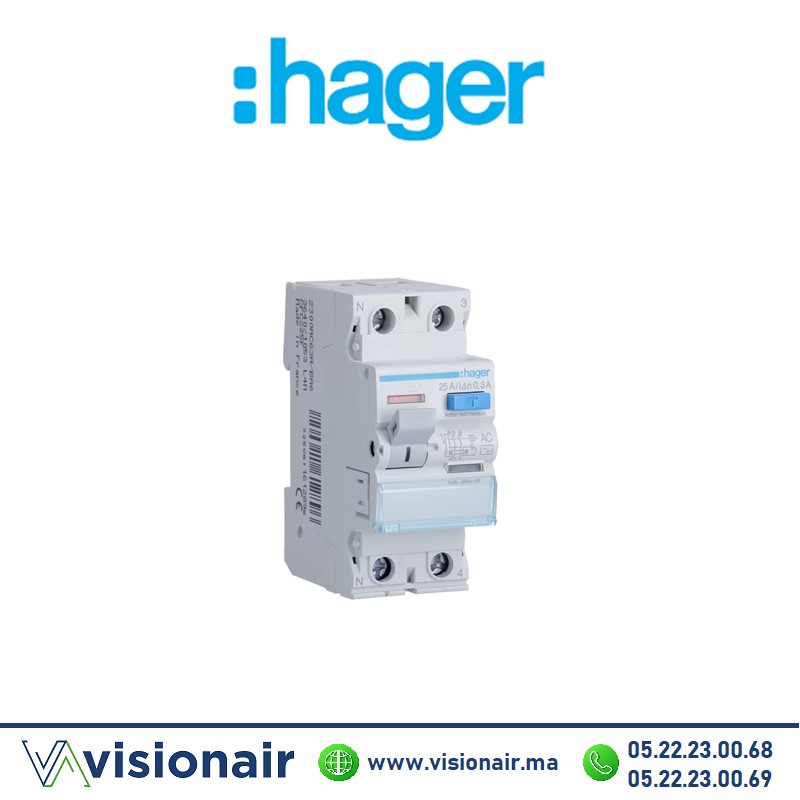 [CFC263F] Interrupteur différentiel 2P HAGER 63A 300mA CFC263F