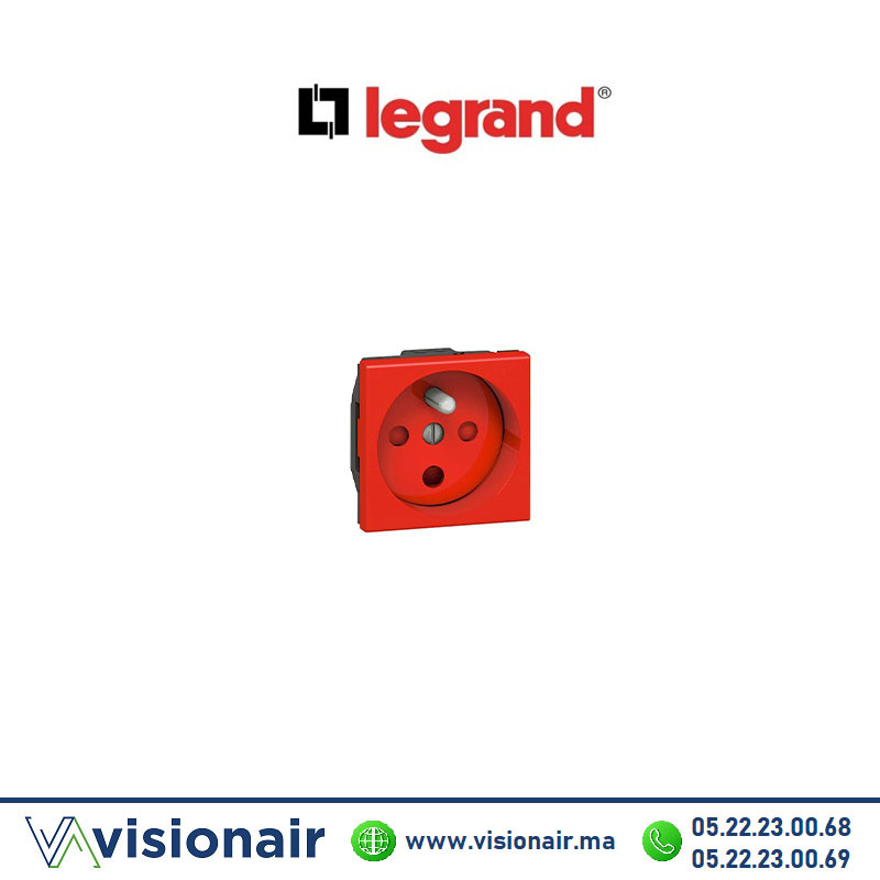 [LEG078114L] Prise 2P+T à détrompage LEGRAND Mosaic rouge 078114L