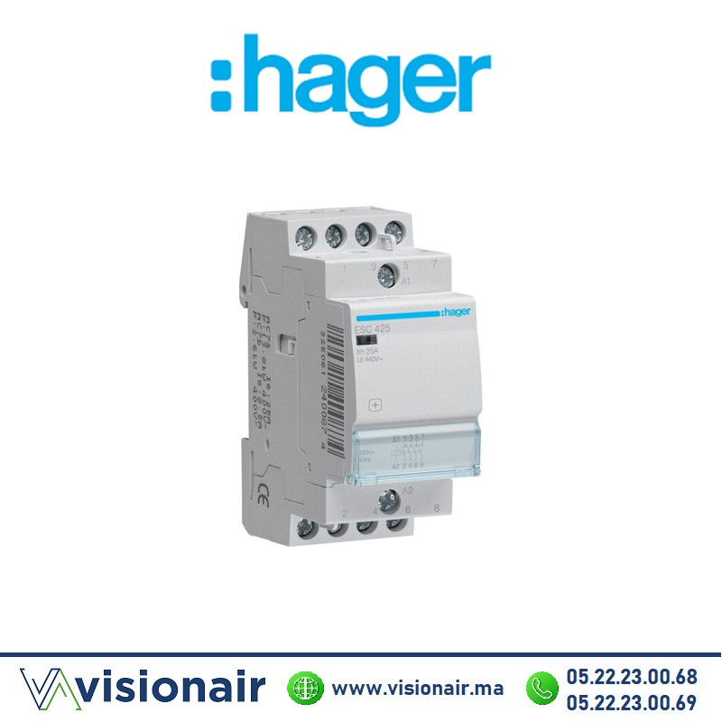 [ESC425] Contacteur modulaire HAGER 2F4F 230V 25A ESC425