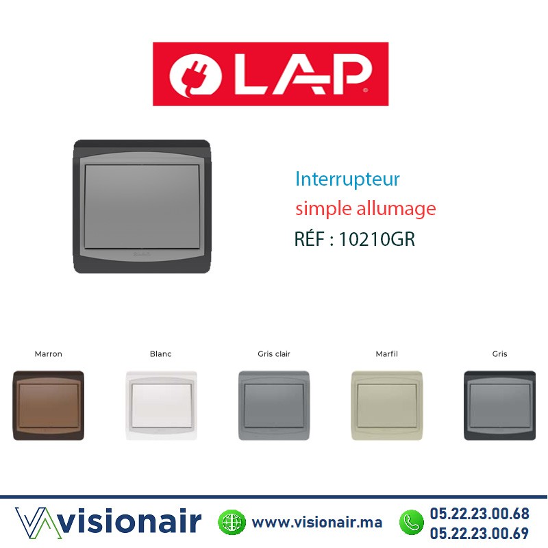 [10210GR] Interrupteur simple allumage LAP GALAXY Gris foncé 10210GR