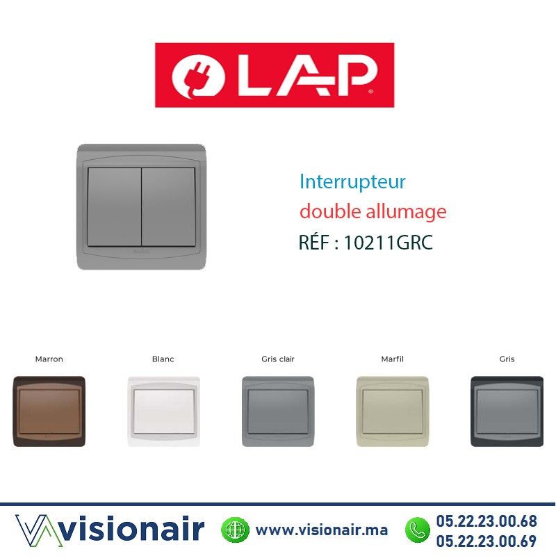 [10211GRC] Interrupteur double allumage LAP GALAXY Gris clair 10211GRC