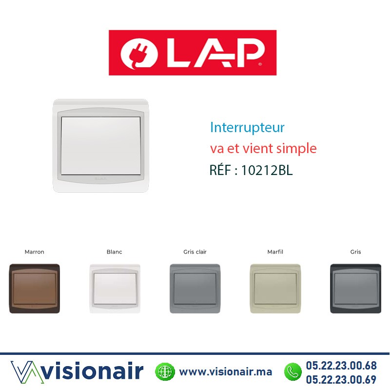 [10212BL] Interrupteur va et vient simple LAP GALAXY Blanc 10212BL