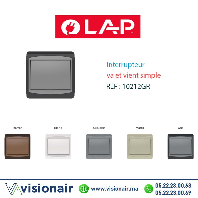 [10212GR] Interrupteur va et vient simple LAP GALAXY Gris foncé 10212GR
