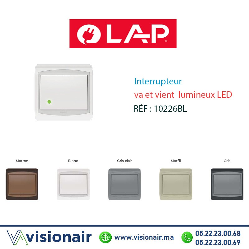 [10226BL] Interrupteur va et vient  lumineux LED LAP GALAXY Blanc 10226BL