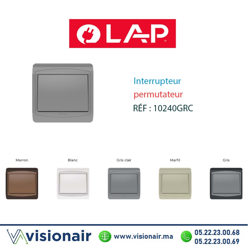 [10240GRC] Interrupteur permutateur LAP GALAXY Gris clair 10240GRC