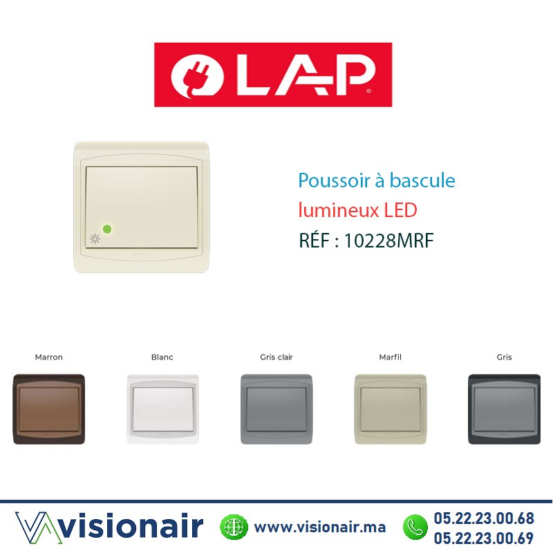 [10228MRF] Poussoir à bascule lumineux LED LAP GALAXY Marfil 10228MRF