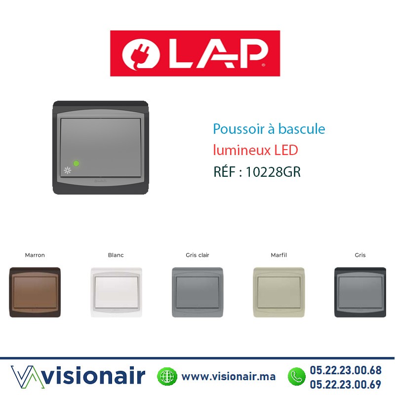 [10228GR] Poussoir à bascule lumineux LED LAP GALAXY Gris foncé 10228GR