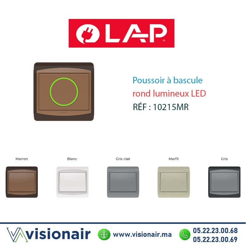 [10215MR] Poussoir rond lumineux LED LAP GALAXY Marron 10215MR