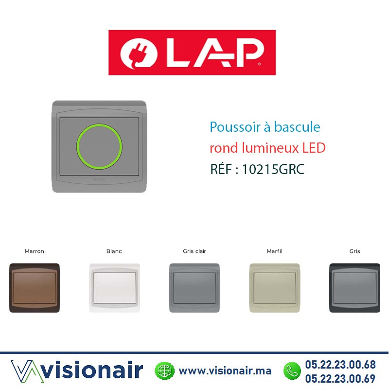 [10215GRC] Poussoir rond lumineux LED LAP GALAXY Gris clair 10215GRC