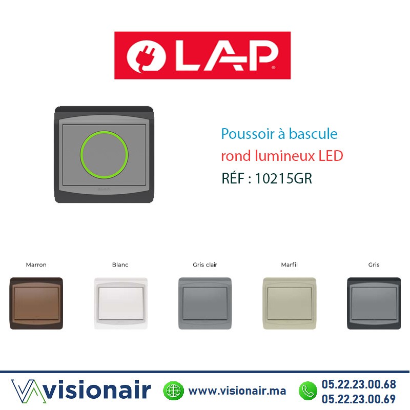 [10215GR] Poussoir rond lumineux LED LAP GALAXY Gris foncé 10215GR