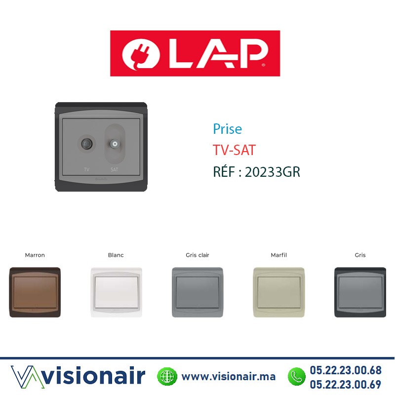[20233GR] Prise TV-SAT LAP GALAXY Gris foncé 20233GR