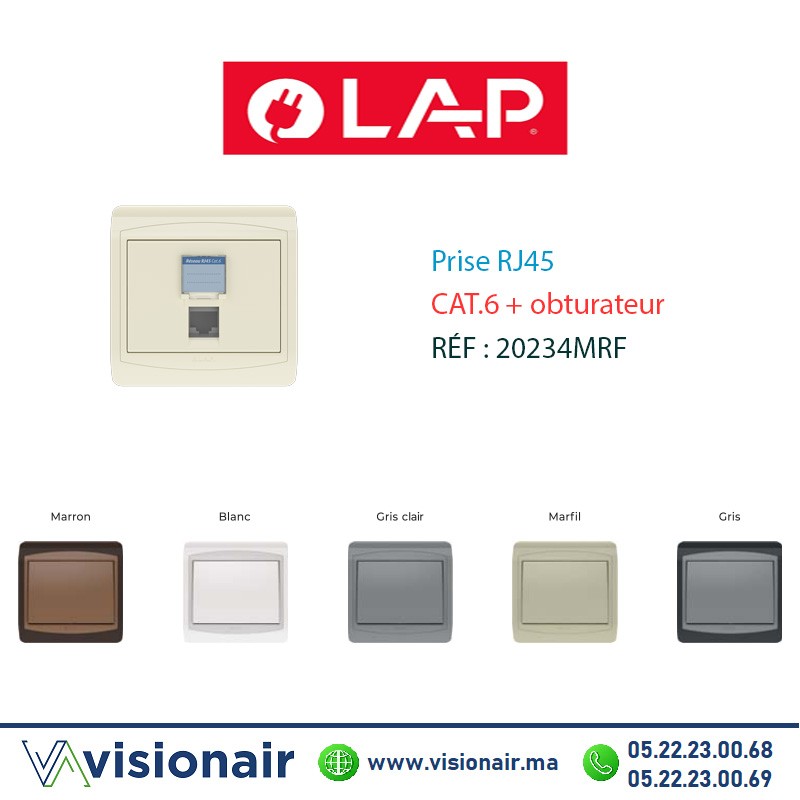 [20234MRF] Prise RJ45 CAT6 + Obturateur LAP GALAXY Marfil 20234MRF