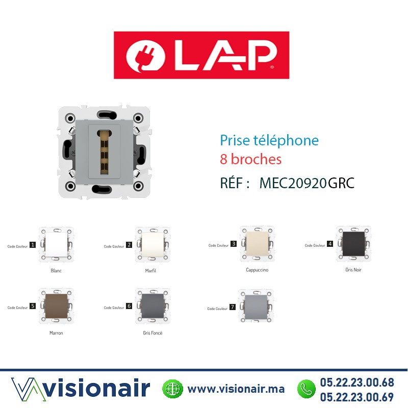 [20920GRC7] Prise téléphone 8 broches LAP MILLENIUM Gris clair 20920GRC7