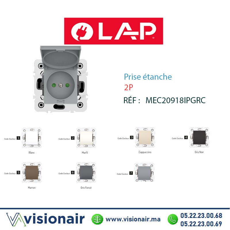 [20918IPGRC7] Prise étanche 2P Gris clair LAP Millenium 20918IPGRC7