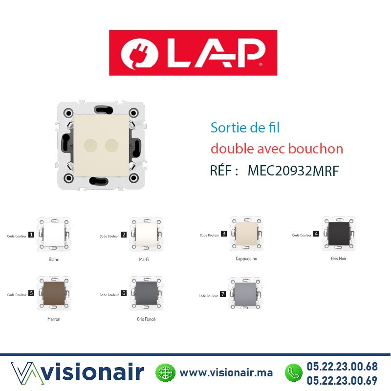 [20932MRF2] Sortie de fil double avec bouchon LAP MILLENIUM Marfil 20932MRF2