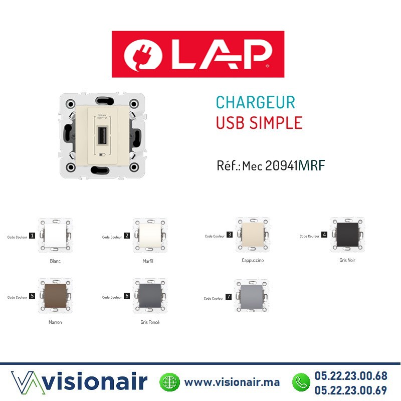 [20941MRF2] Chargeur USB simple LAP Millenium Marfil 20941MRF2